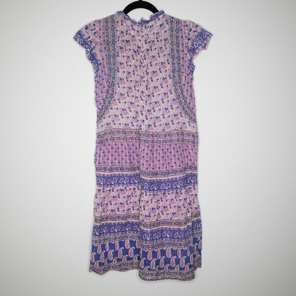 SEA New York Bianca Tunic Mini Dress Violet Floral Print Flutter Sleeve SZ 4 US - Picture 4 of 7